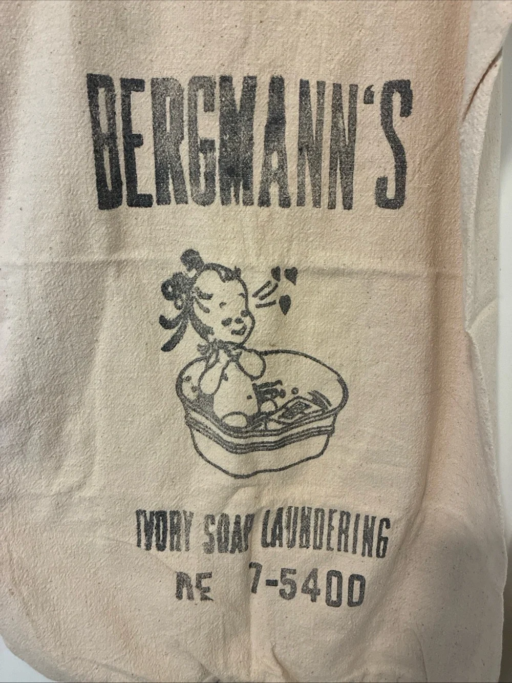 Vintage 1950s Bergmann's Ivory Soap Laundering Heavy Canvas Bag Washington DC